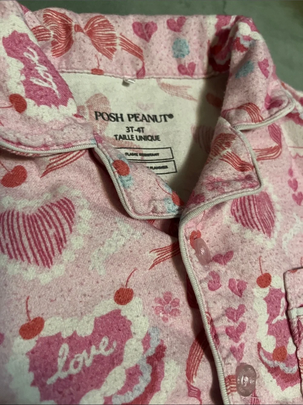 Posh Peanut Pink Heart & Cake Print Short Sleeve Pajama Set Sz 3-4T